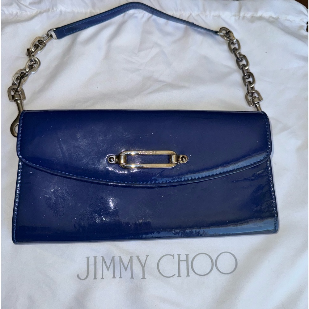 💯Authentic JIMMY CHOO Blue Patent Leather Wristlet.